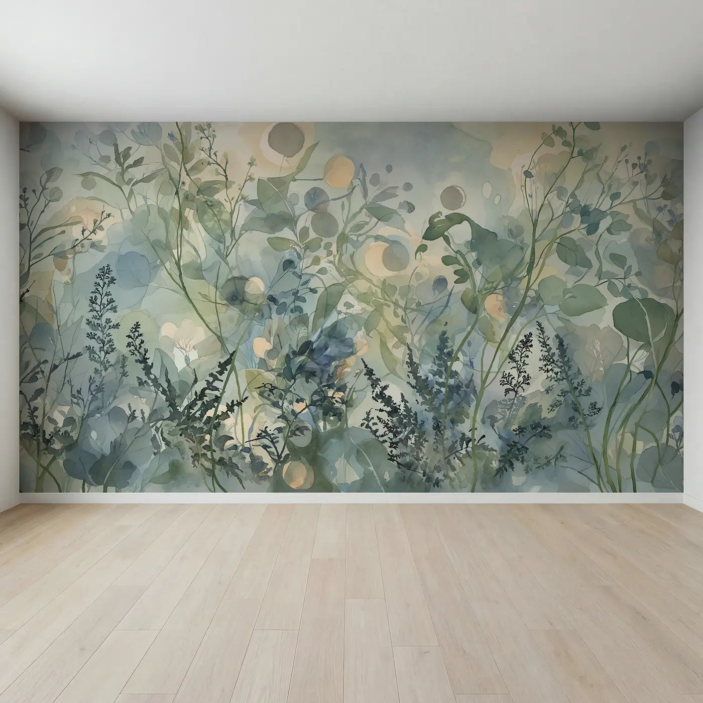 Full view of Abstract Botanical Wash Wallpaper Mural by Whimsy Tots