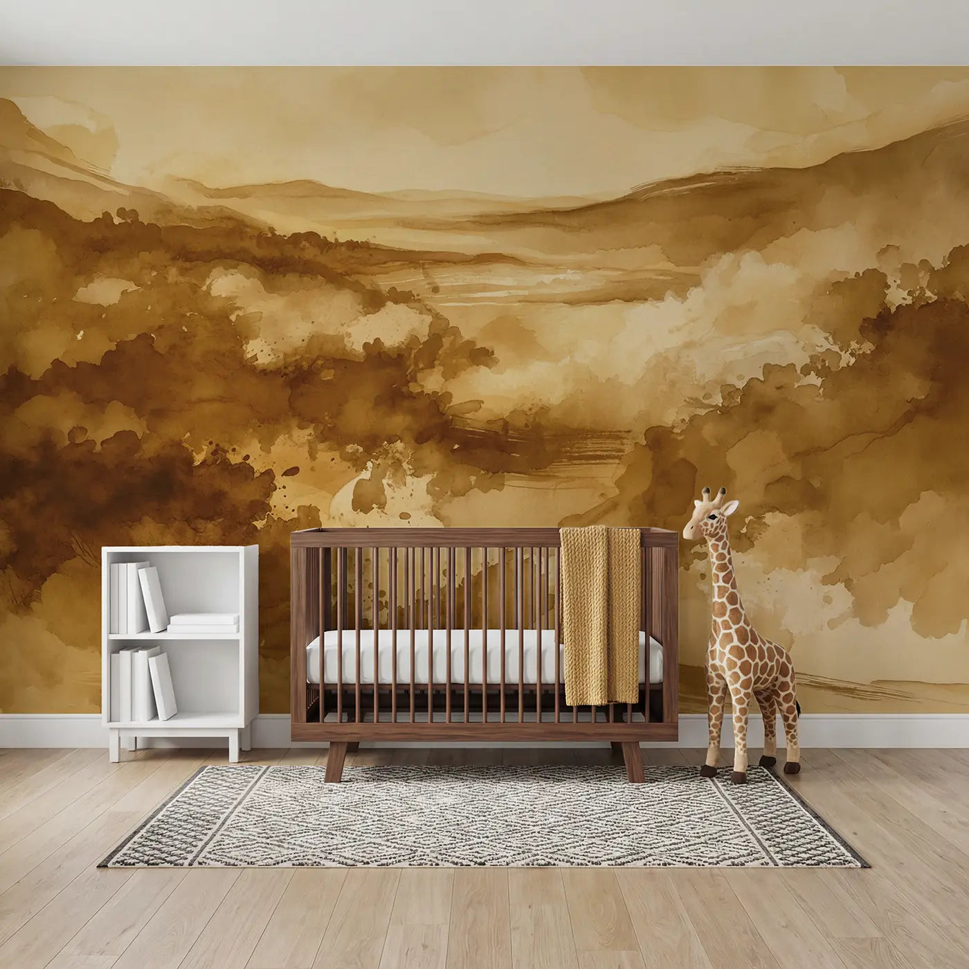 Watercolor sepia watercolor wash abstract wallpaper mural for nursery by Whimsy Tots