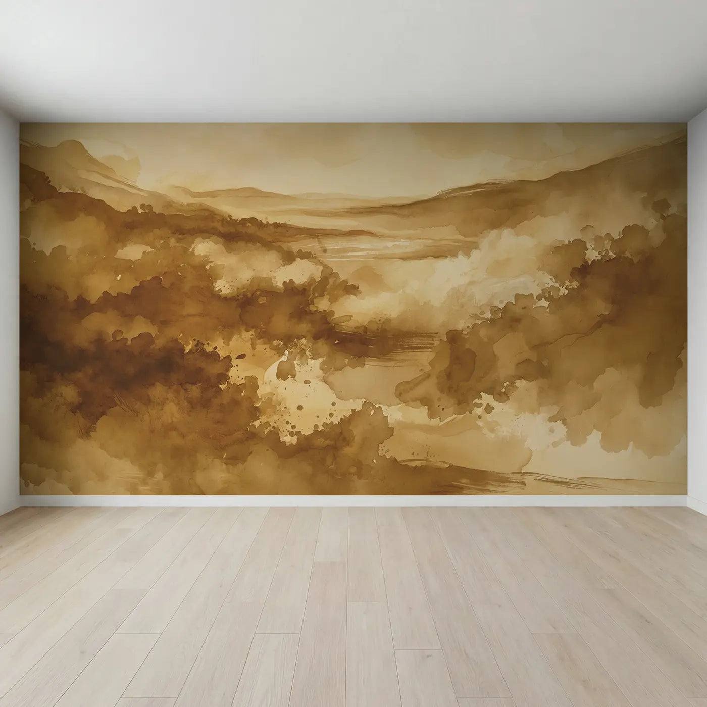 Full view of Sepia Watercolor Wash Wallpaper Mural by Whimsy Tots
