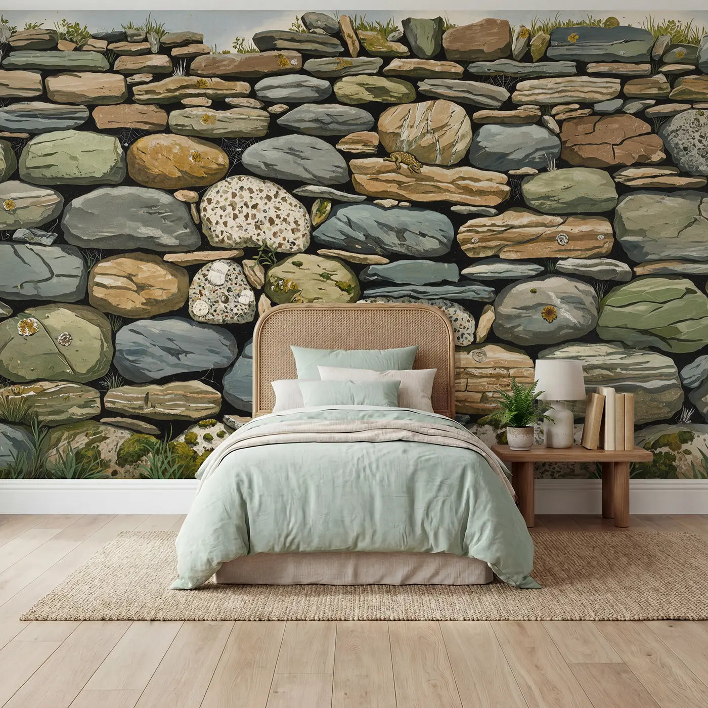 Modern illustration ancient stone wall geological wallpaper mural for kids room by Whimsy Tots