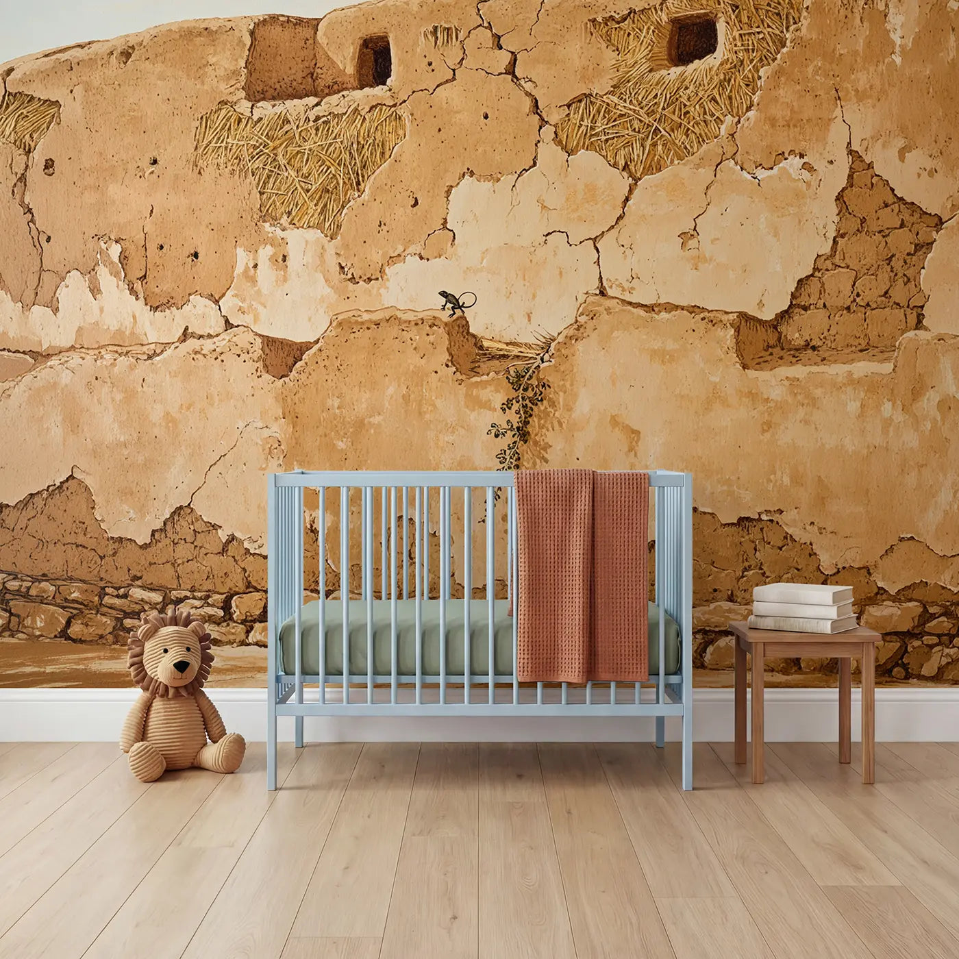 Block print earth boho wallpaper mural for nursery by Whimsy Tots