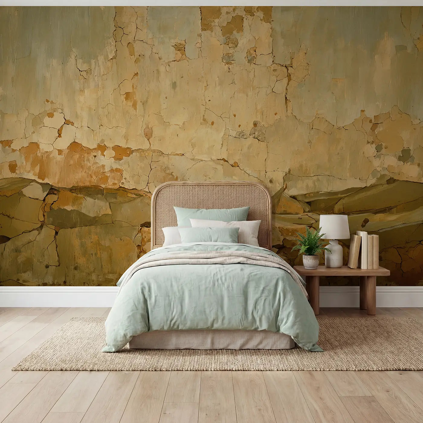 Painted landscape wabi-sabi clay wall texture wallpaper mural for kids room by Whimsy Tots