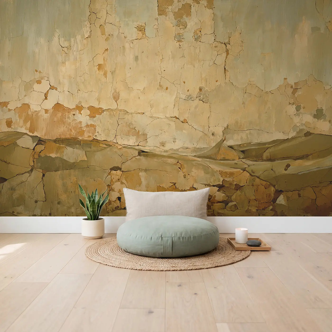 Wabi-Sabi Clay Wall Wallpaper Mural in playroom setting by Whimsy Tots