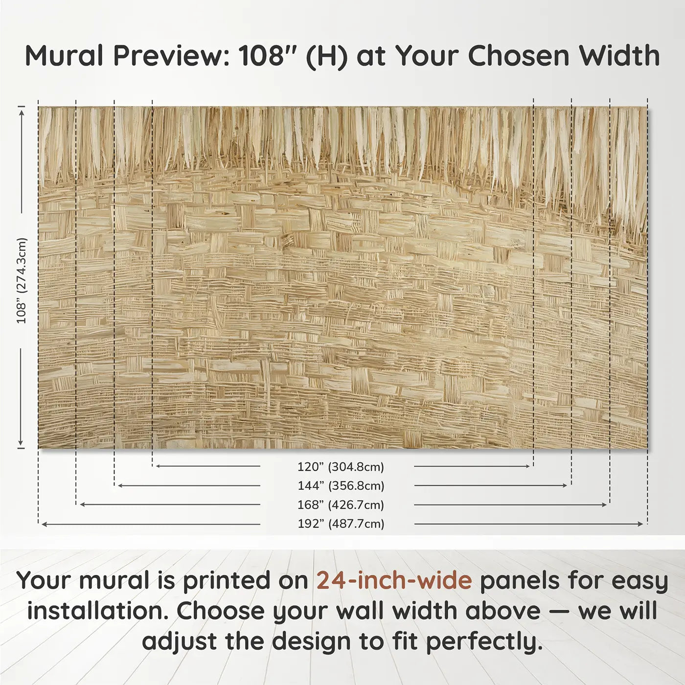 Panel layout and dimensions for Woven Linen Texture Close Up Wallpaper Mural by Whimsy Tots