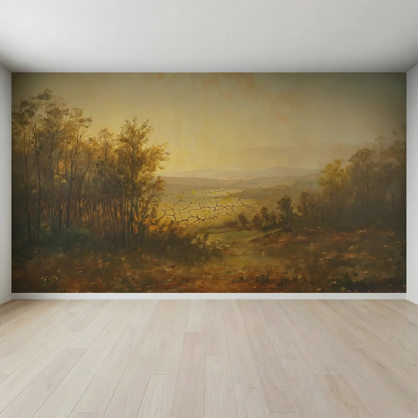 Full view of Kintsugiinspired Cracked Earth Gold Wallpaper Mural by Whimsy Tots