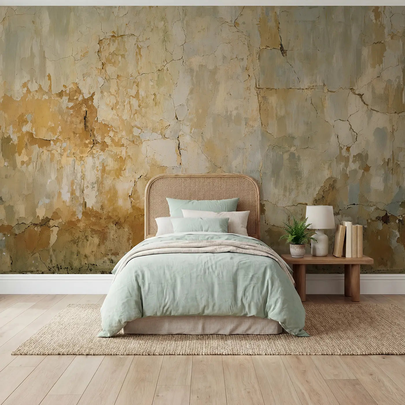 Painted plaster and concrete textured wallpaper mural for kids room by Whimsy Tots