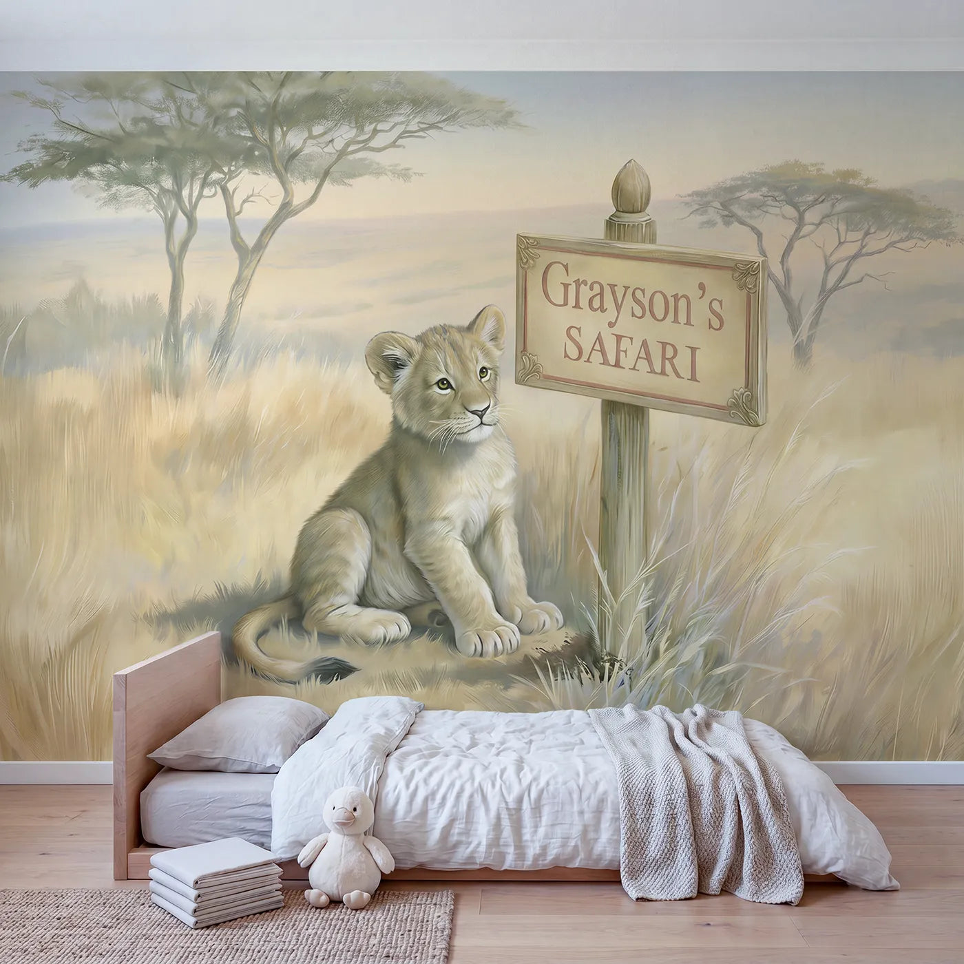 Lion Cub Safari Personalized Wall Mural in playroom setting by Whimsy Tots