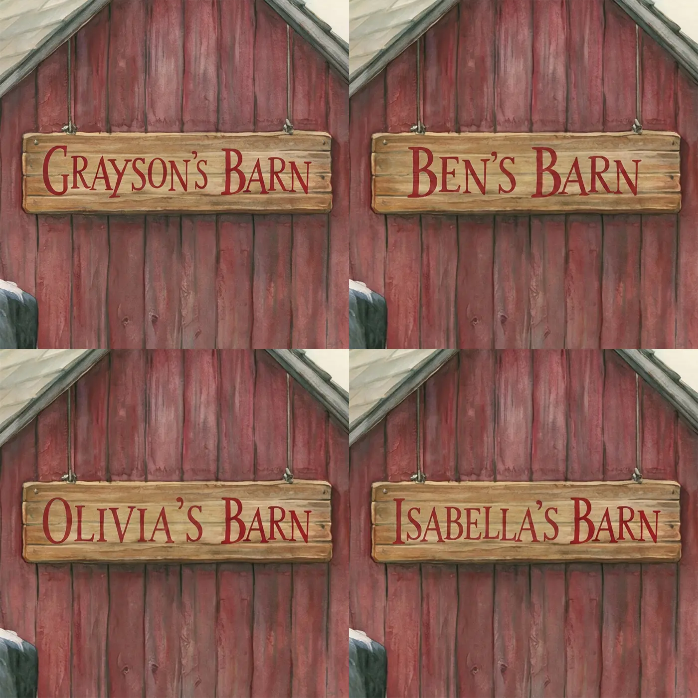 Four name preview examples of Little Calf Gate Personalized Wall Mural by Whimsy Tots