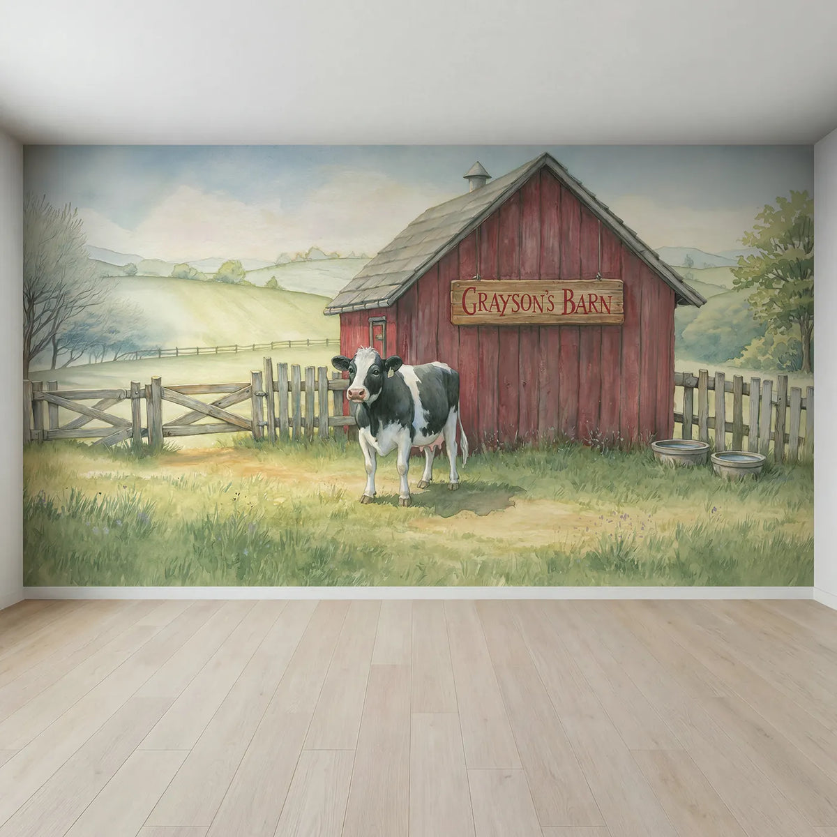 Full view of Little Calf Gate Personalized Wall Mural by Whimsy Tots
