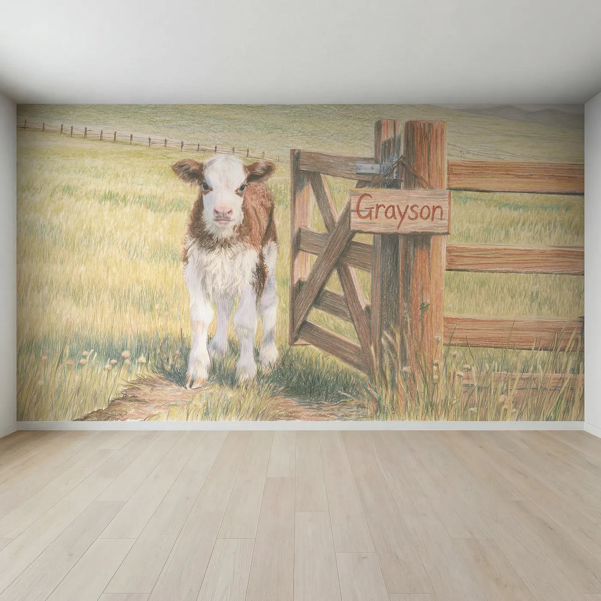Full view of Happy Farm Pig Personalized Wall Mural by Whimsy Tots