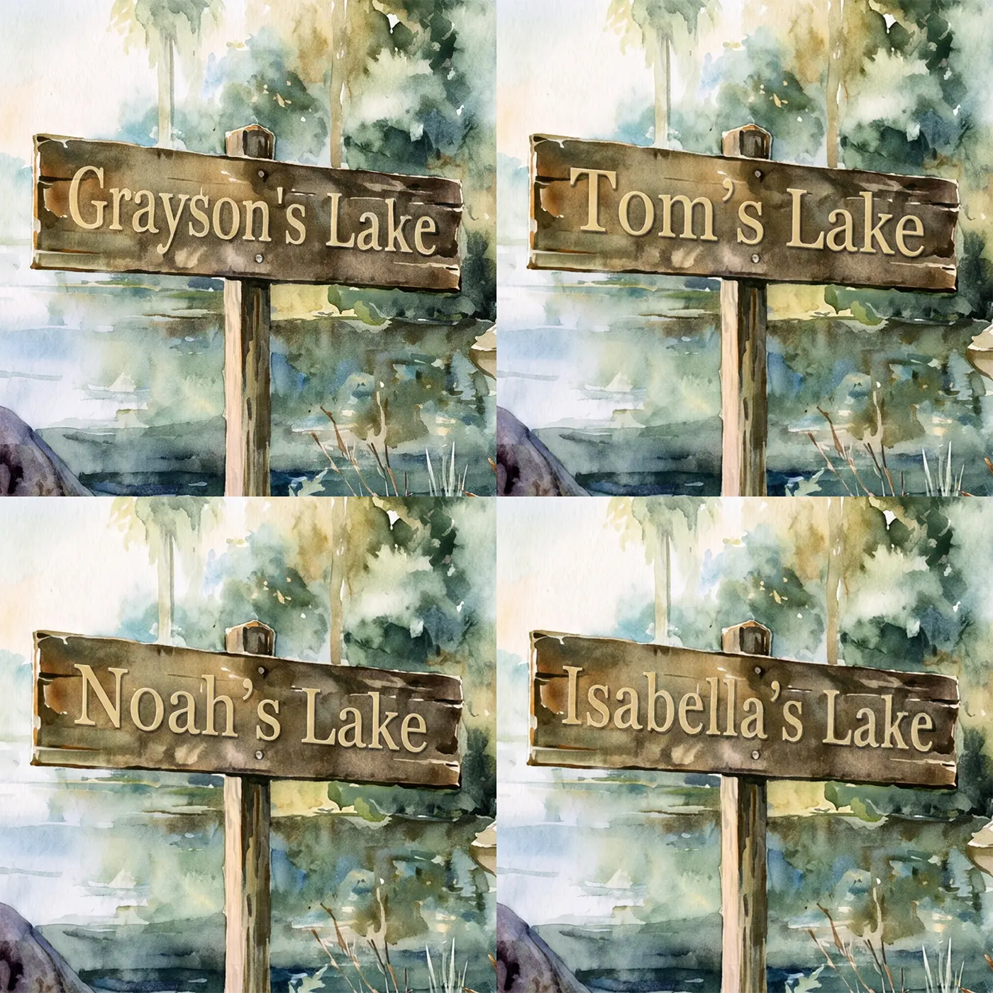 Four name preview examples of Brontosaurus Lakeside Personalized Wall Mural by Whimsy Tots