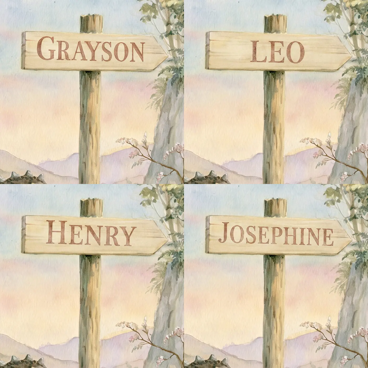 Four name preview examples of Armored Ankylosaurus Rocks Personalized Wall Mural by Whimsy Tots