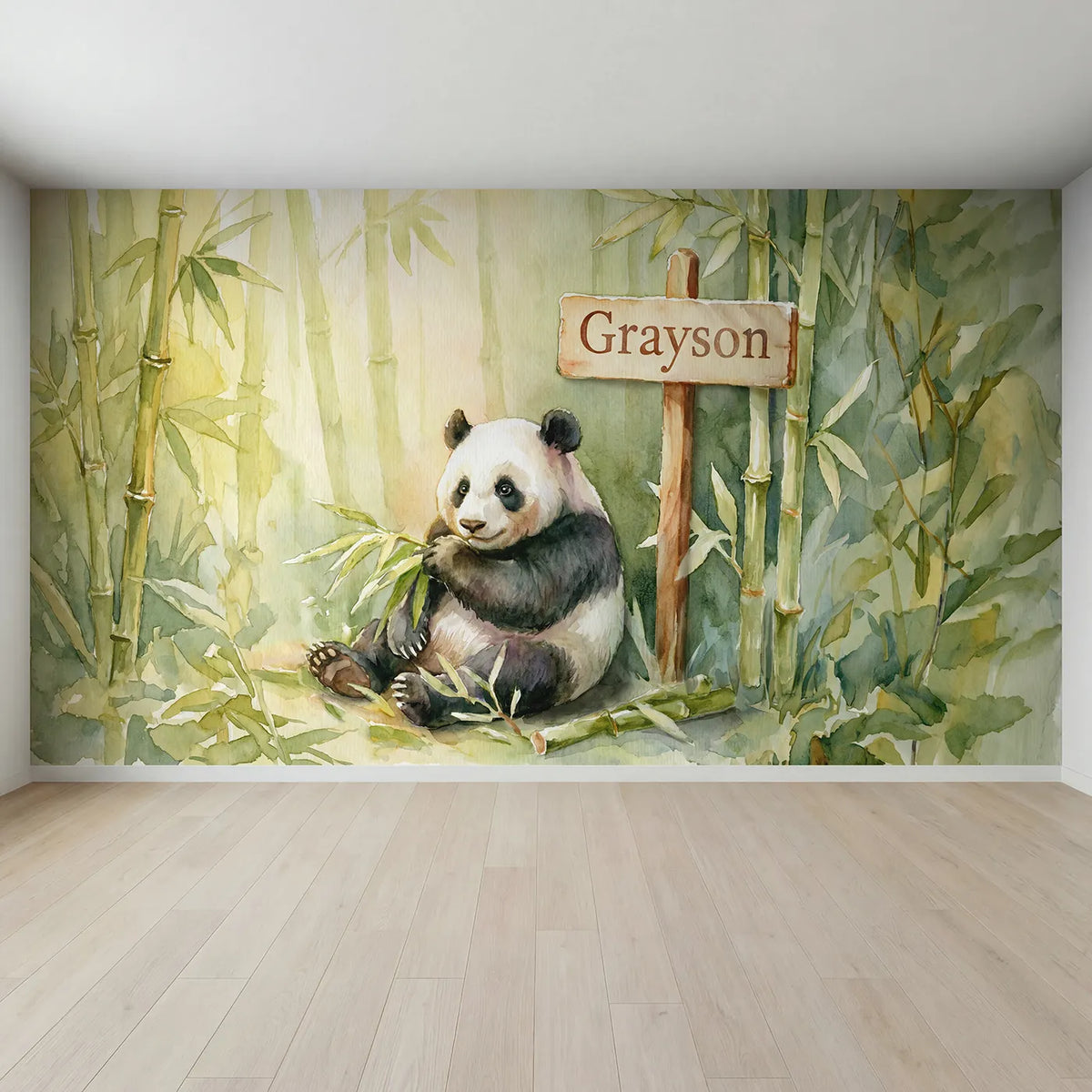 Full view of Giant Panda Bamboo Personalized Wall Mural by Whimsy Tots