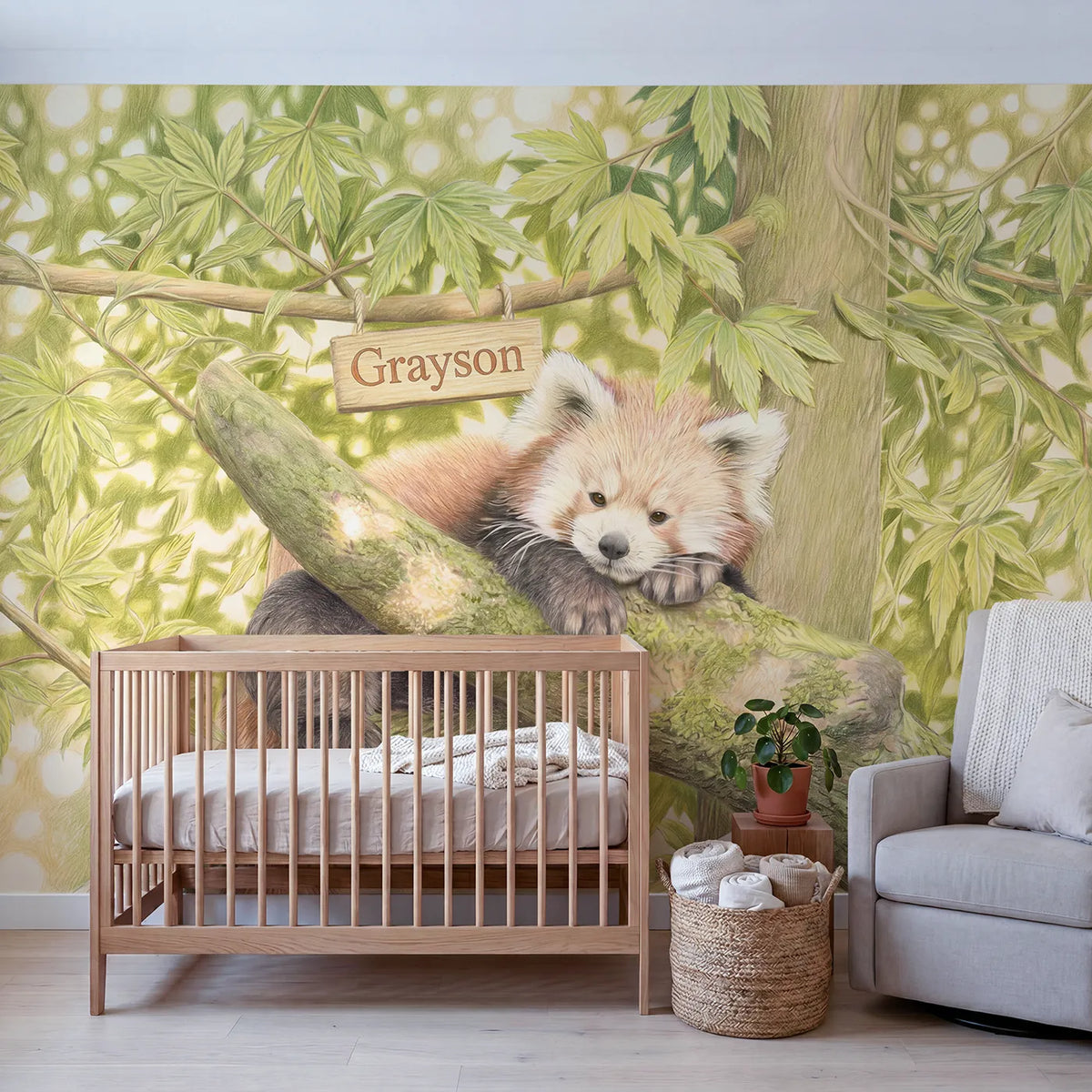 Fluffy Red Panda Personalized Wall Mural in playroom setting by Whimsy Tots