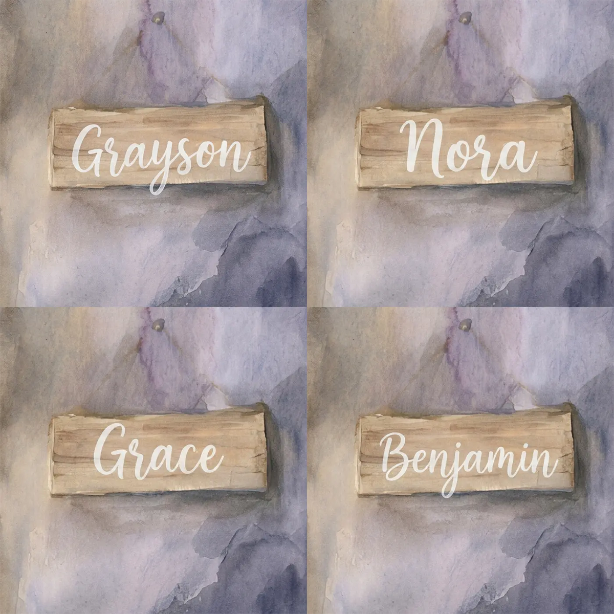 Four name preview examples of Bedtime Bear Dream Personalized Wall Mural by Whimsy Tots