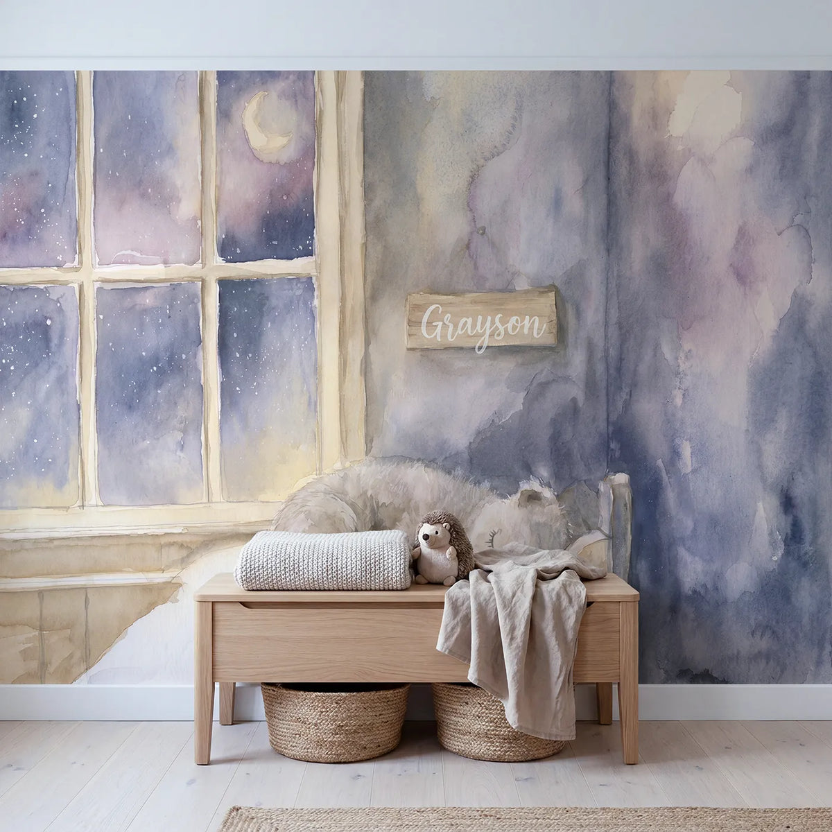 Bedtime Bear Dream Personalized Wall Mural in playroom setting by Whimsy Tots