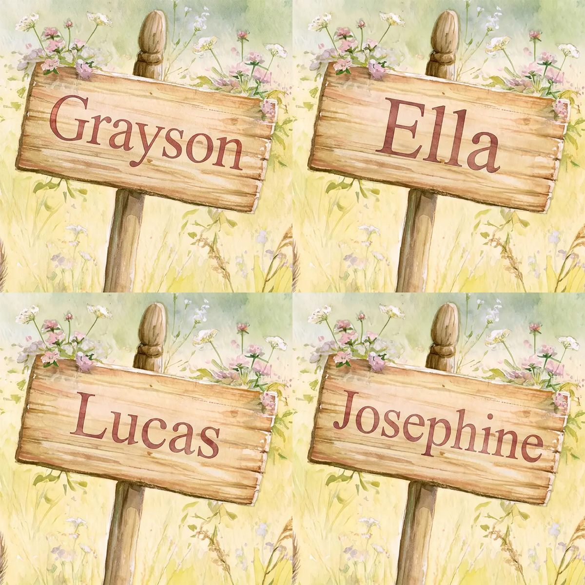 Four name preview examples of Bear Cub Balloon Personalized Wall Mural by Whimsy Tots