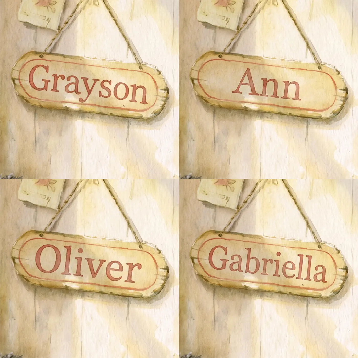 Four name preview examples of Happy Puppy Bowl Personalized Wall Mural by Whimsy Tots