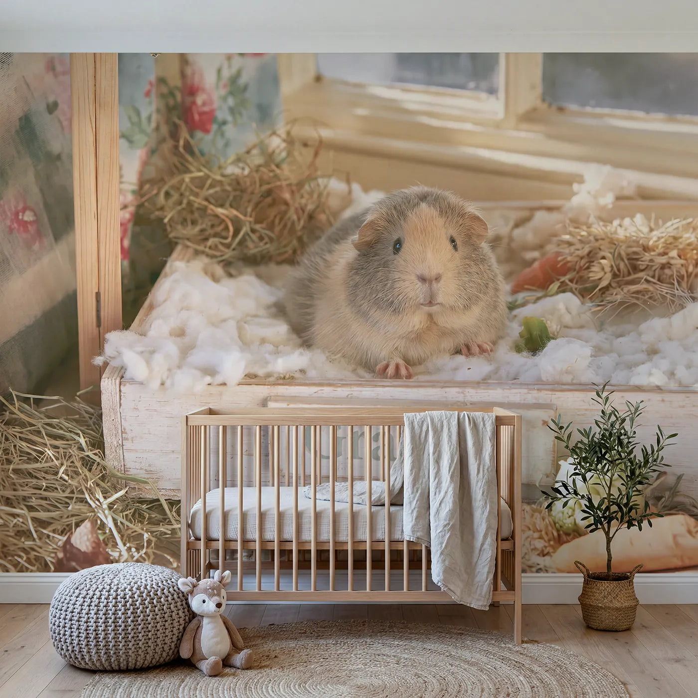 Watercolor guinea pig pen personalized wall mural with name sign for nursery by Whimsy Tots