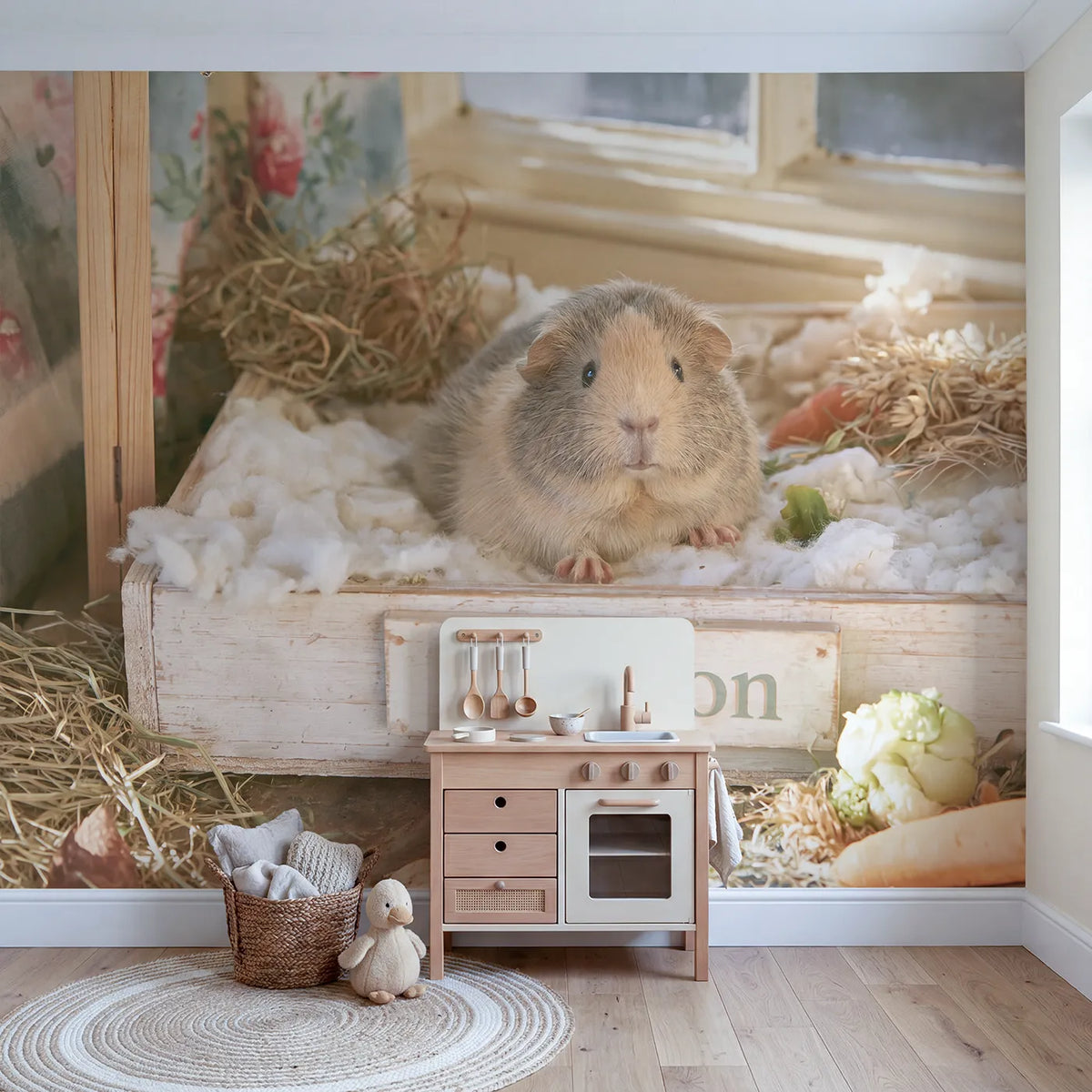Cute Guinea Pig Personalized Wall Mural in playroom setting by Whimsy Tots