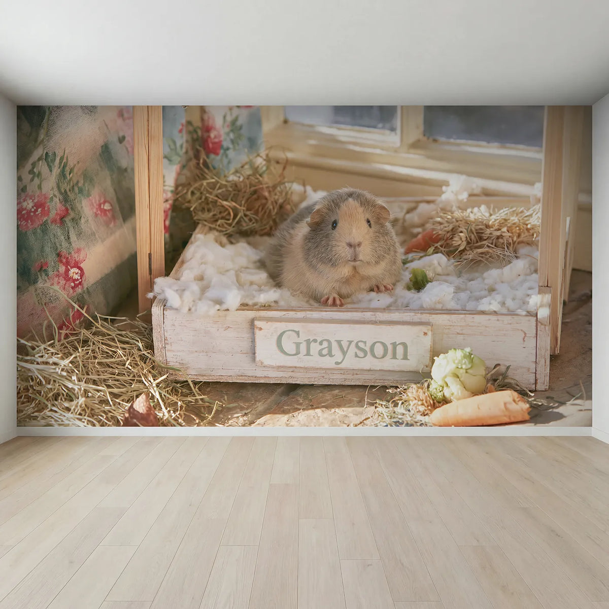 Full view of Cute Guinea Pig Personalized Wall Mural by Whimsy Tots
