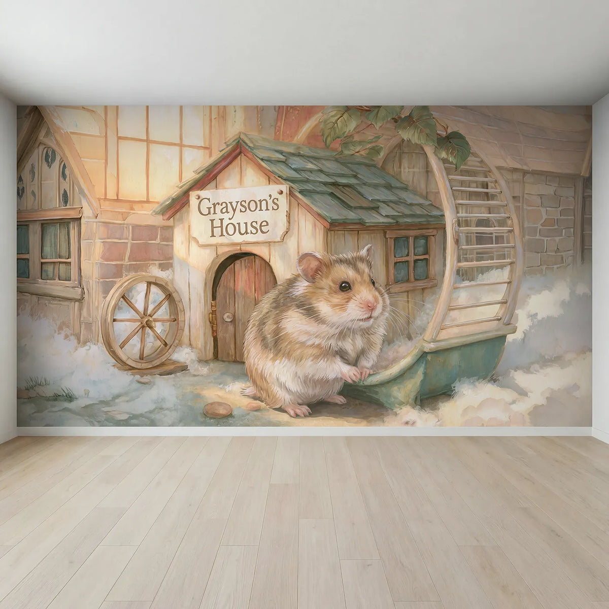Full view of Tiny Hamster House Personalized Wall Mural by Whimsy Tots