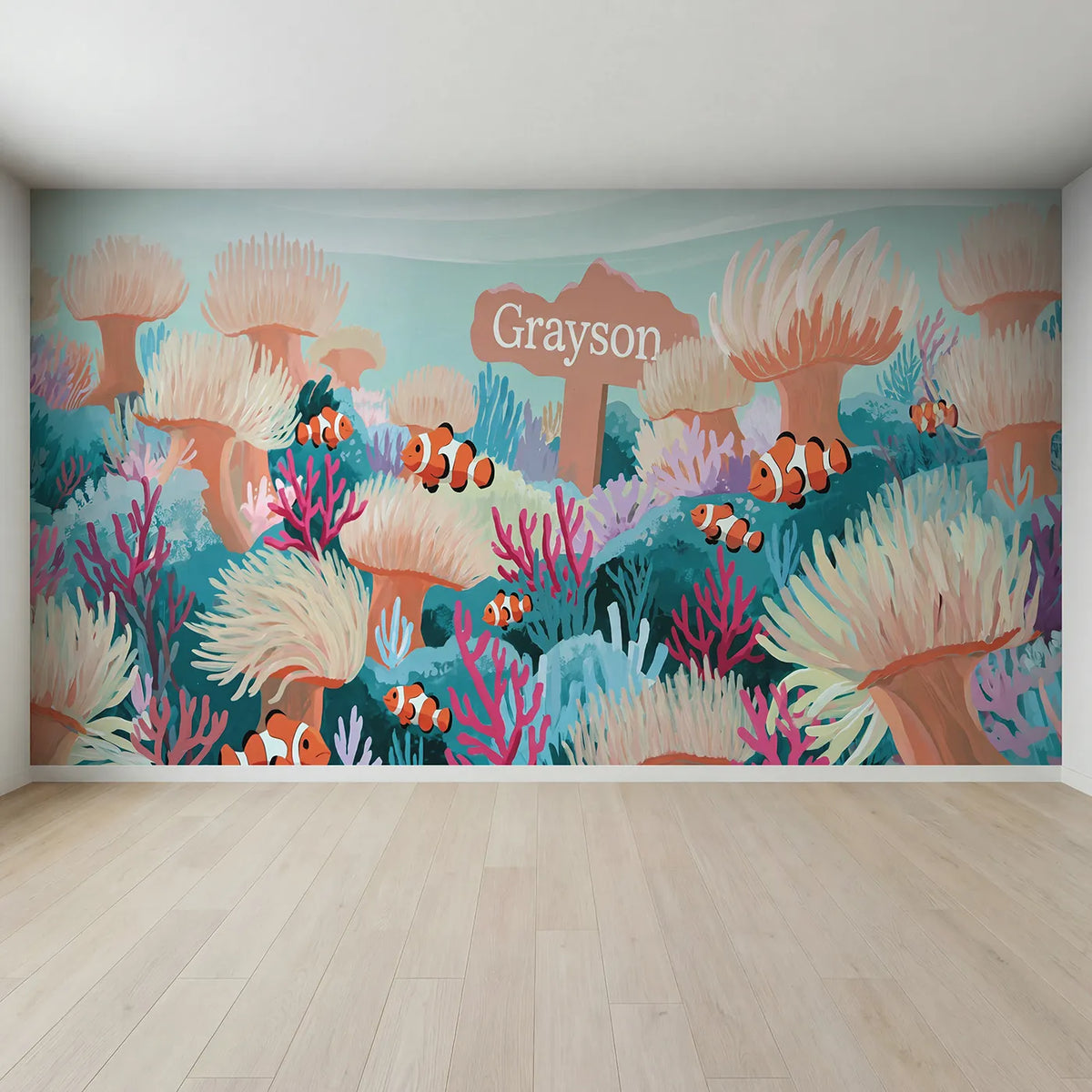 Full view of Clownfish Coral Reef Personalized Wall Mural by Whimsy Tots