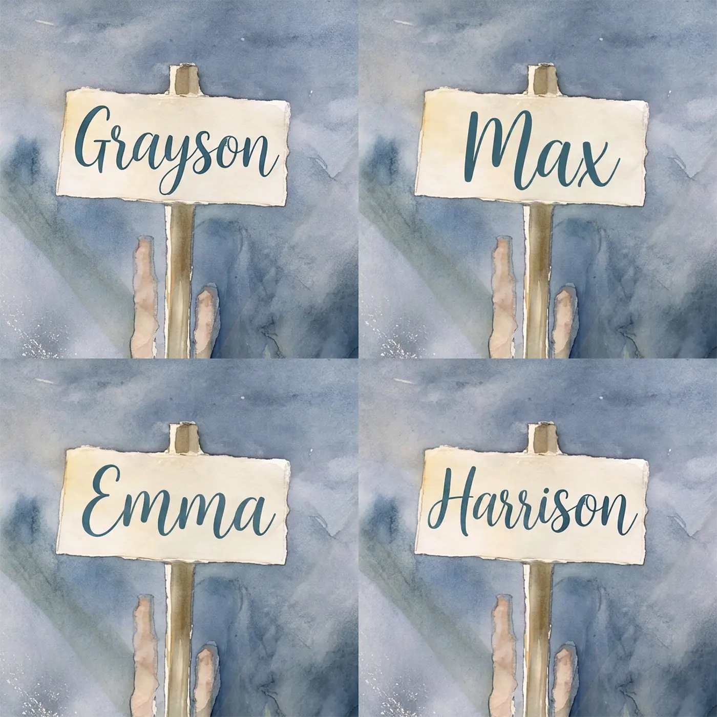 Four name preview examples of Dreamy Seahorse Lagoon Personalized Wall Mural by Whimsy Tots