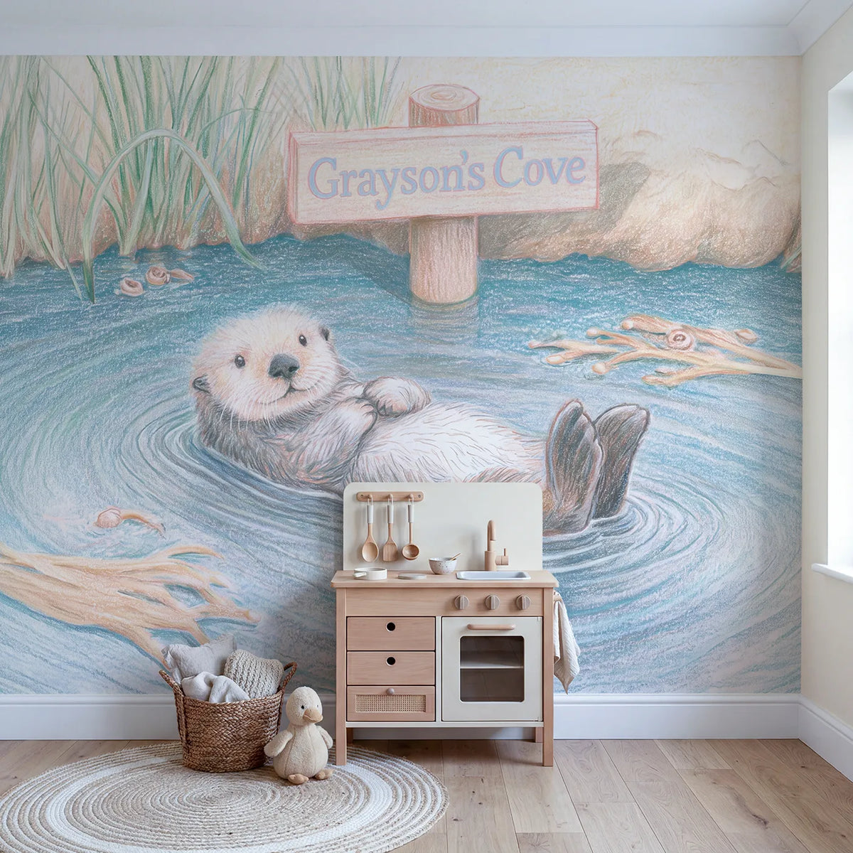 Sea Otter Kelp Personalized Wall Mural in playroom setting by Whimsy Tots