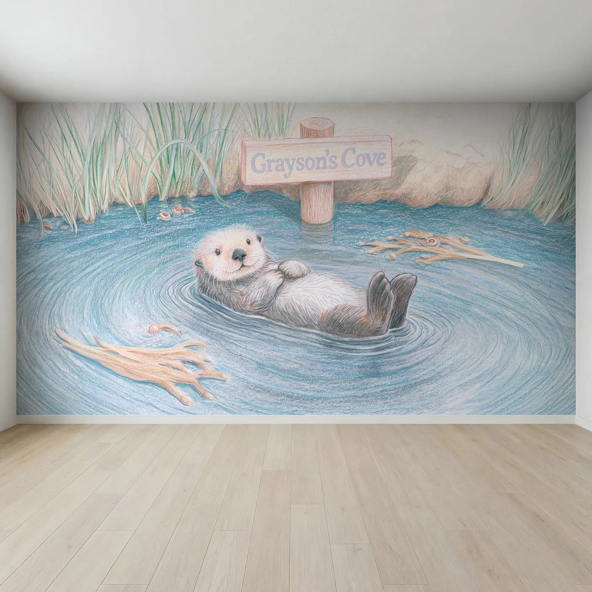 Full view of Sea Otter Kelp Personalized Wall Mural by Whimsy Tots