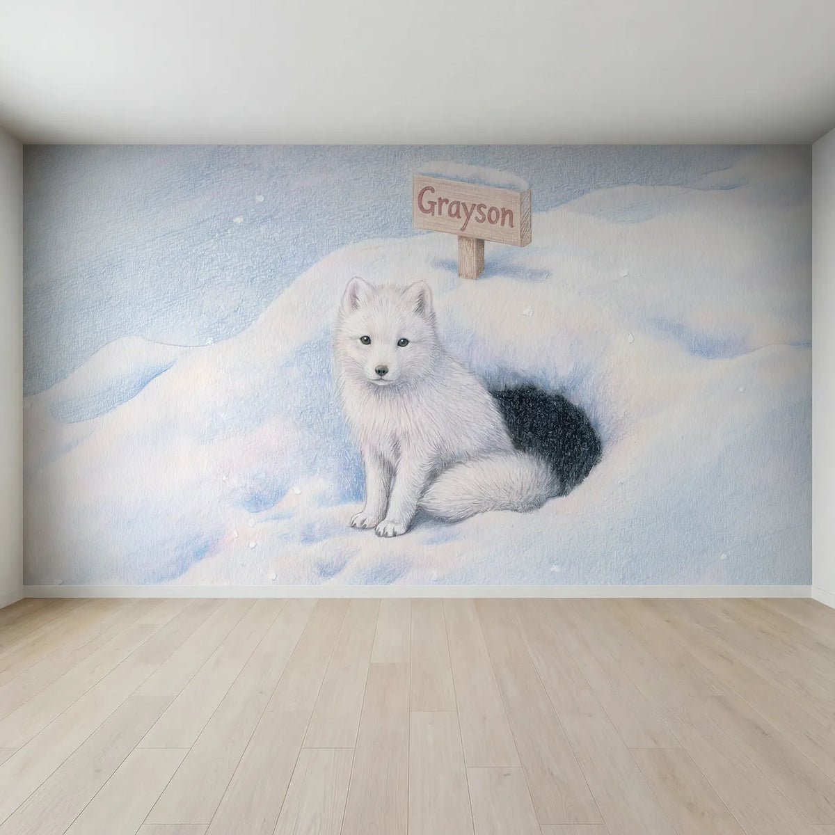 Full view of Arctic Fox Den Personalized Wall Mural by Whimsy Tots