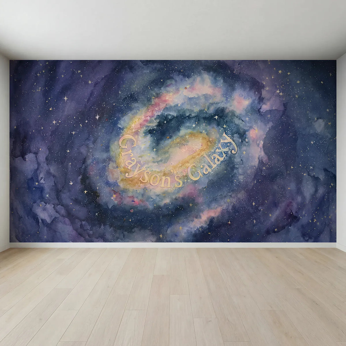 Full view of Dreamy Galaxy Swirl Personalized Wall Mural by Whimsy Tots