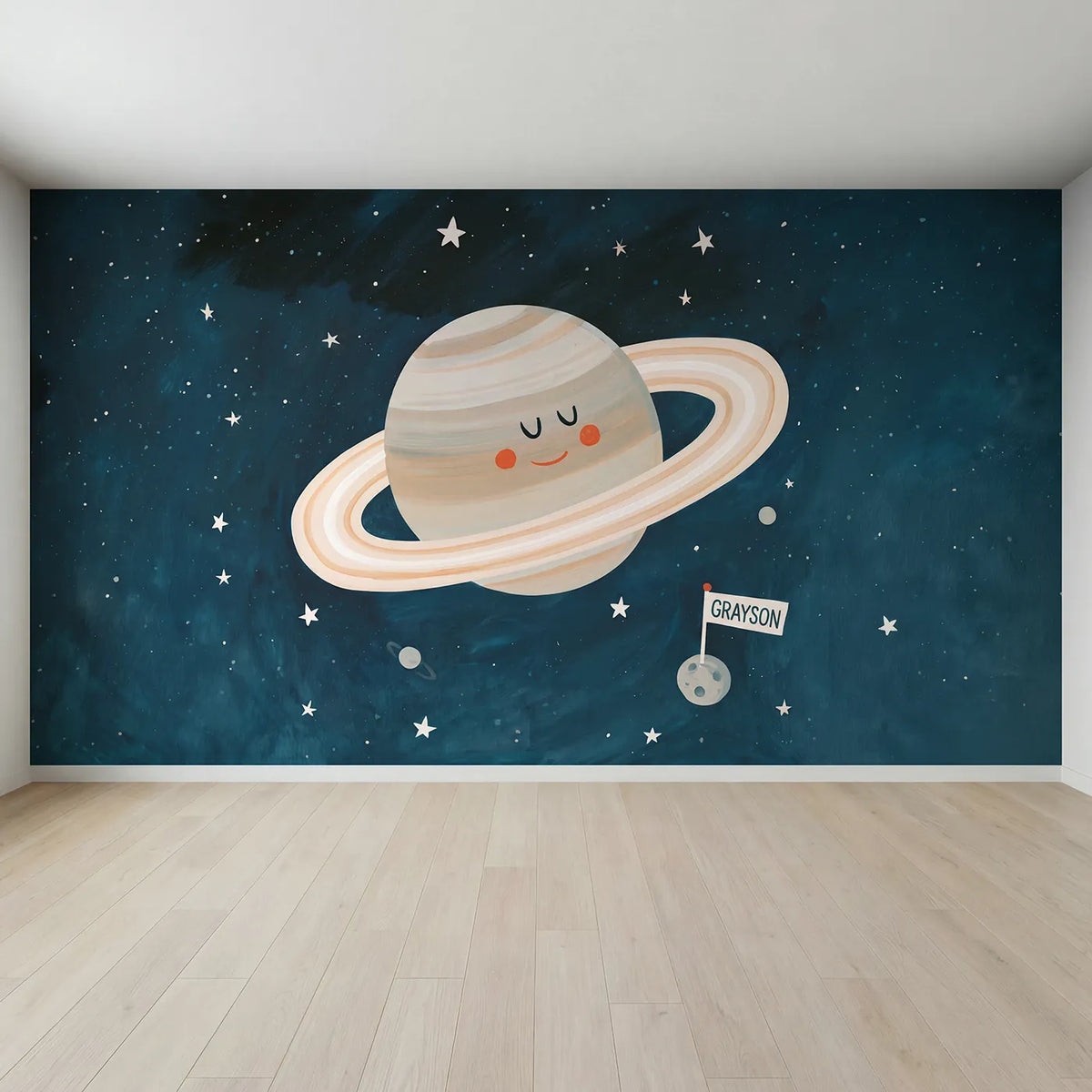 Full view of Saturn Ringed Planet Personalized Wall Mural by Whimsy Tots
