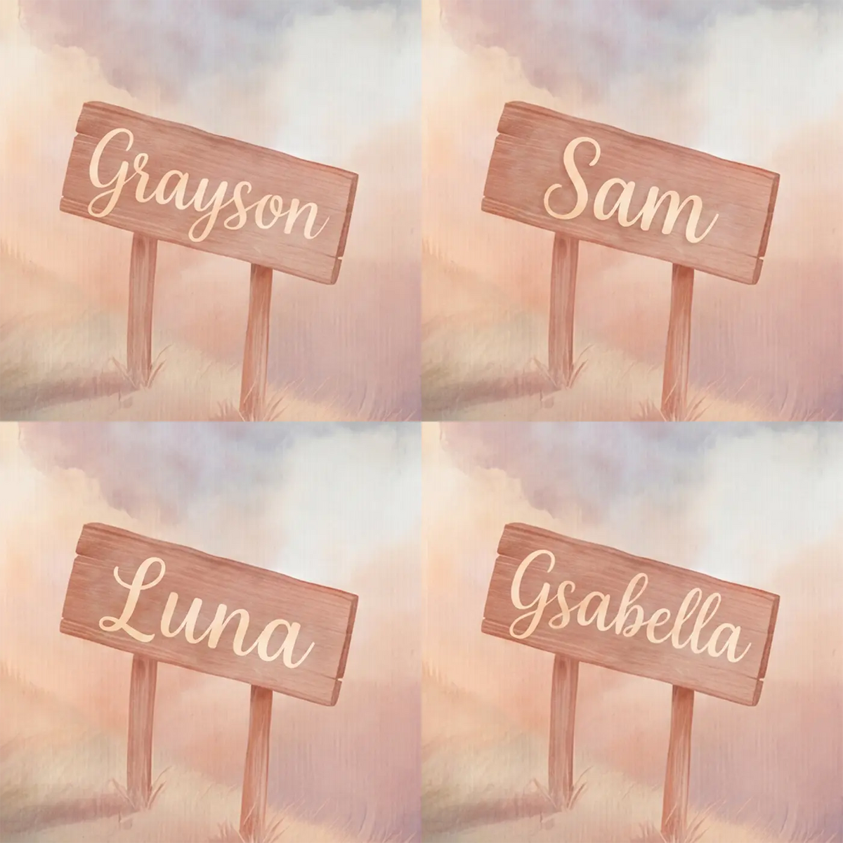 Four name preview examples of Shooting Star Wish Personalized Wall Mural by Whimsy Tots