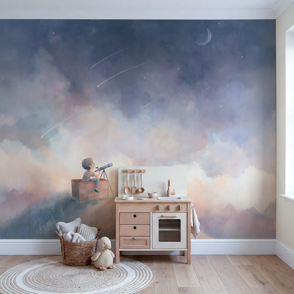 Shooting Star Wish Personalized Wall Mural in playroom setting by Whimsy Tots