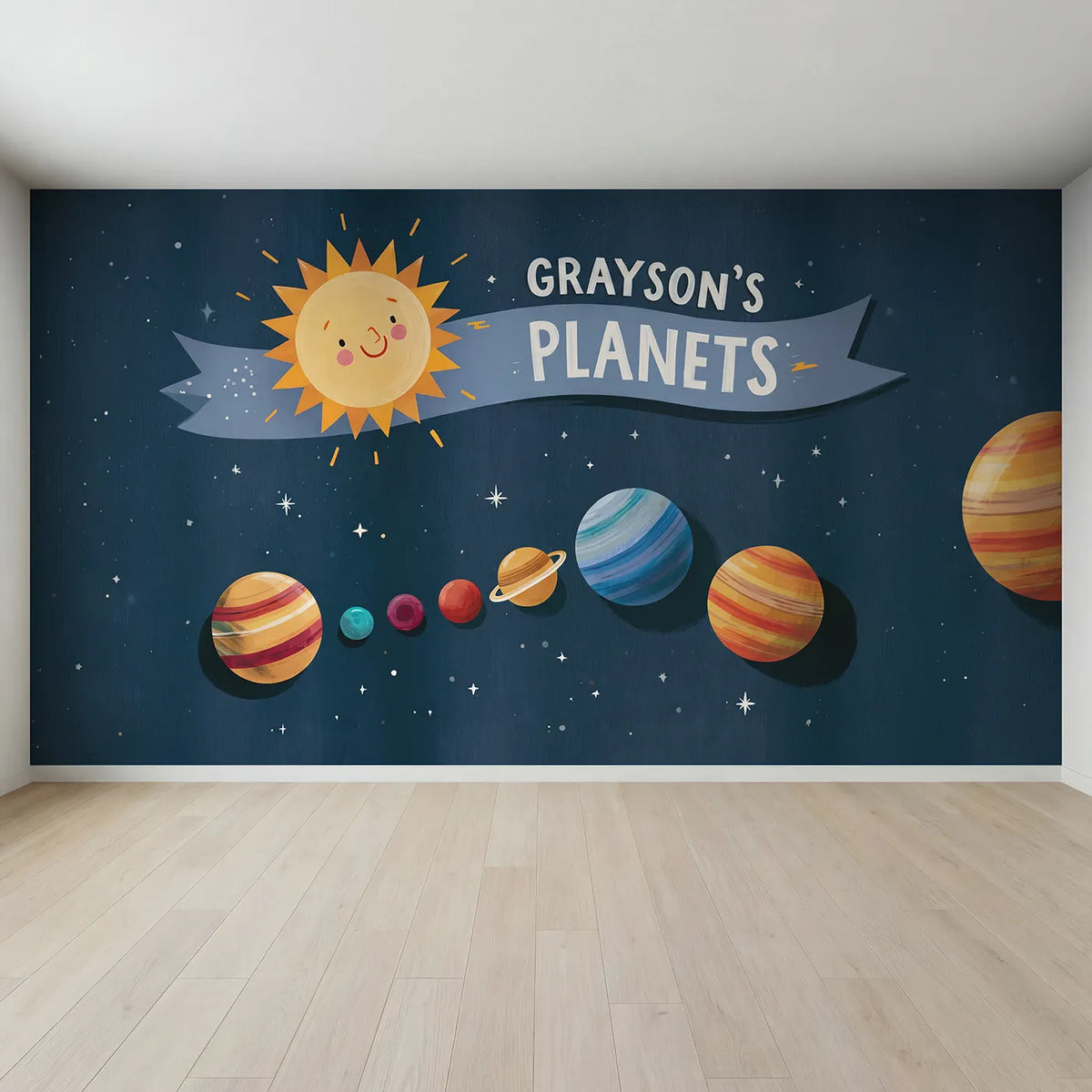 Full view of Solar System Planets Personalized Wall Mural by Whimsy Tots