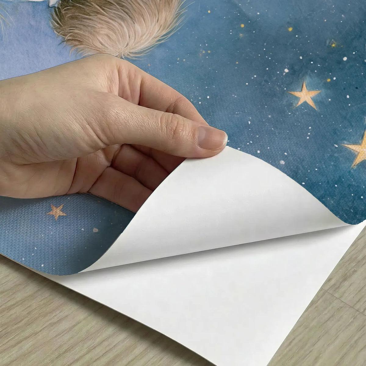 Peel-and-stick detail of Telescope Stargazing Hill Personalized Wall Mural by Whimsy Tots