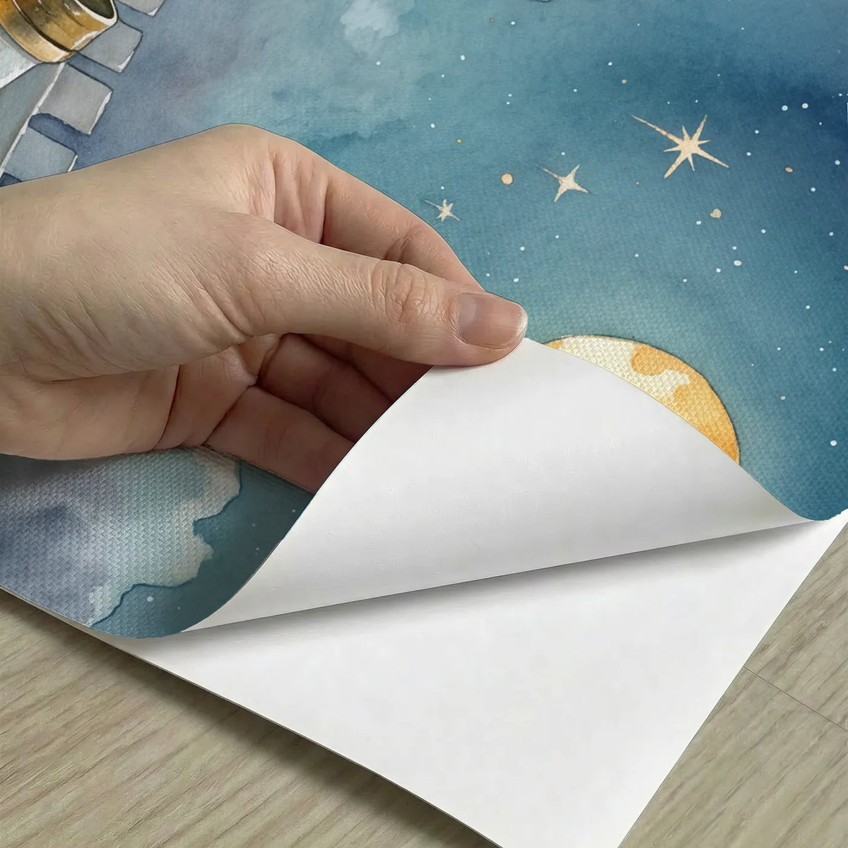 Peel-and-stick detail of Backyard Stargazing Campout Personalized Wall Mural by Whimsy Tots
