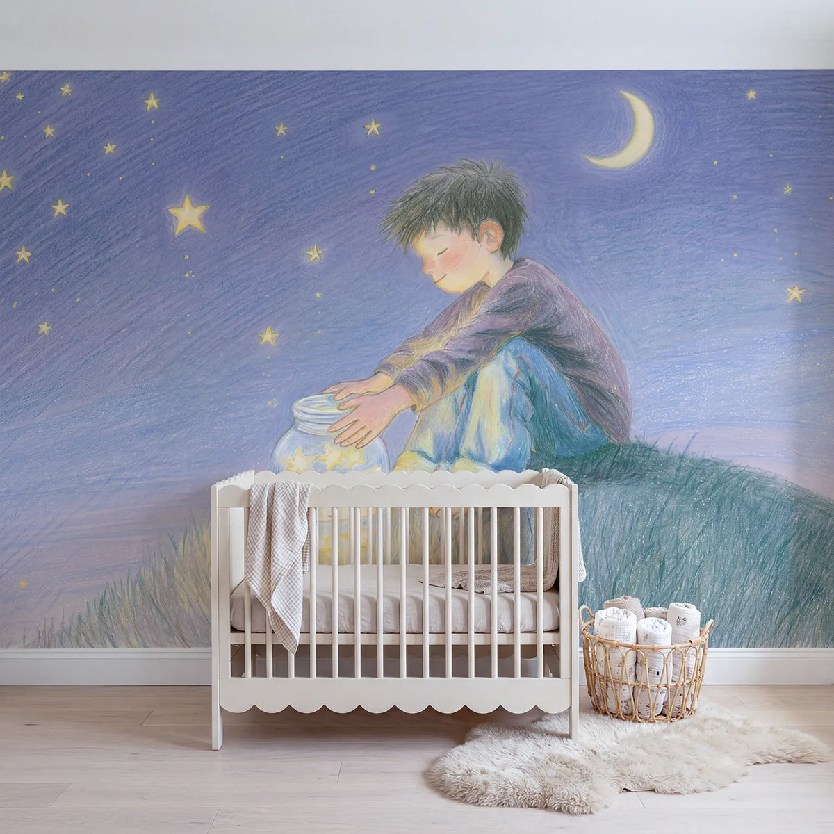 Colored pencil star jar personalized wall mural with name label for nursery by Whimsy Tots