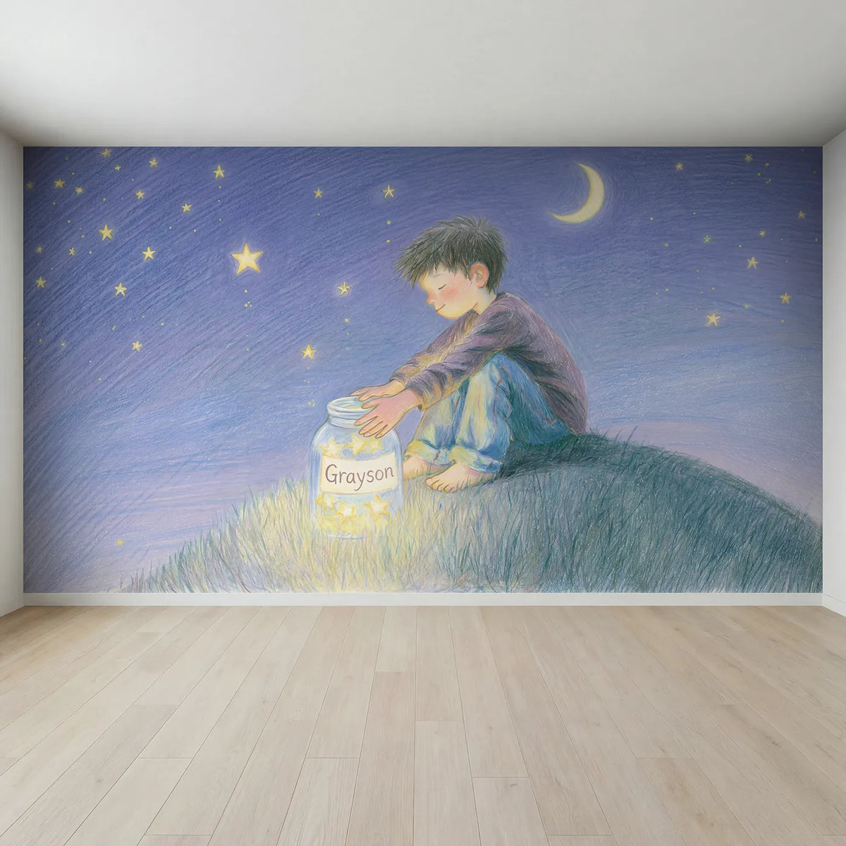 Full view of Star Jar Collector Personalized Wall Mural by Whimsy Tots