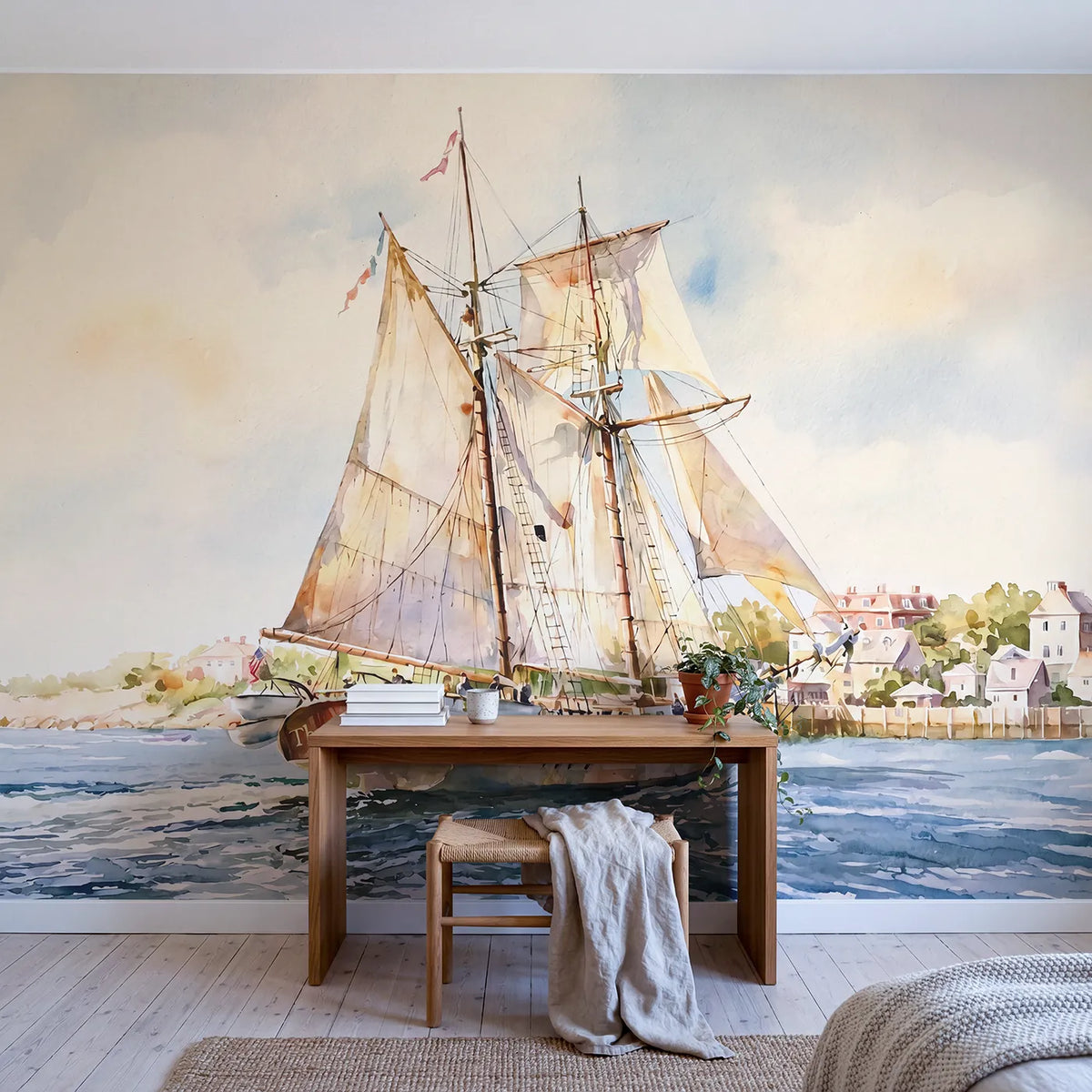 Grand Tall Ship Personalized Wall Mural in playroom setting by Whimsy Tots
