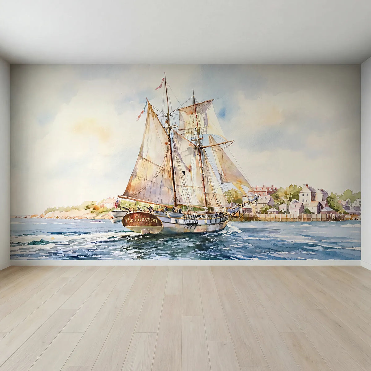 Full view of Grand Tall Ship Personalized Wall Mural by Whimsy Tots