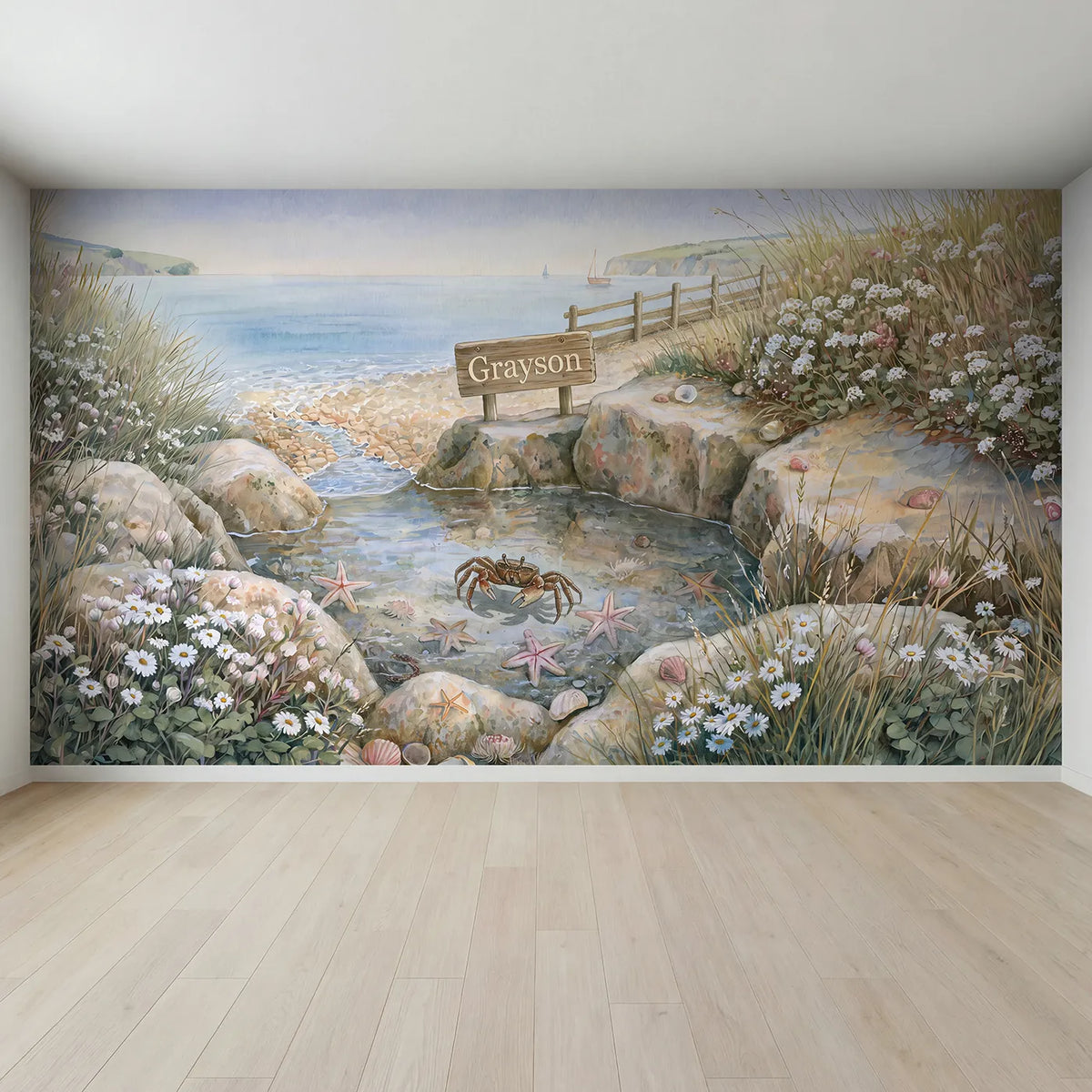 Full view of Crab Tide Pool Personalized Wall Mural by Whimsy Tots