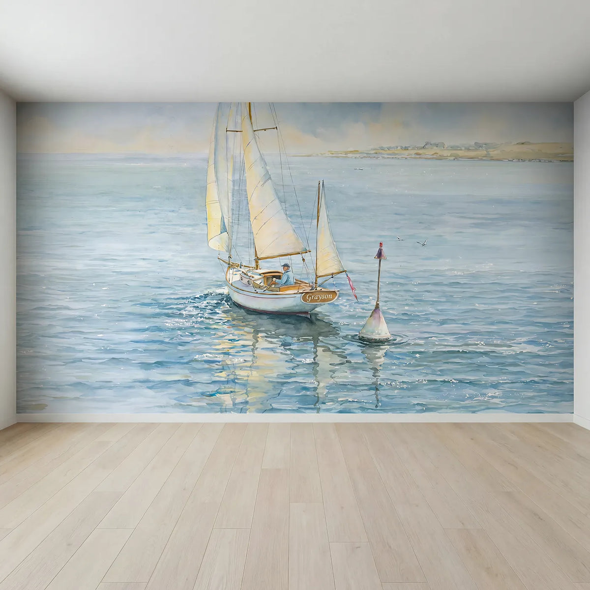 Full view of Graceful Sailing Yacht Personalized Wall Mural by Whimsy Tots