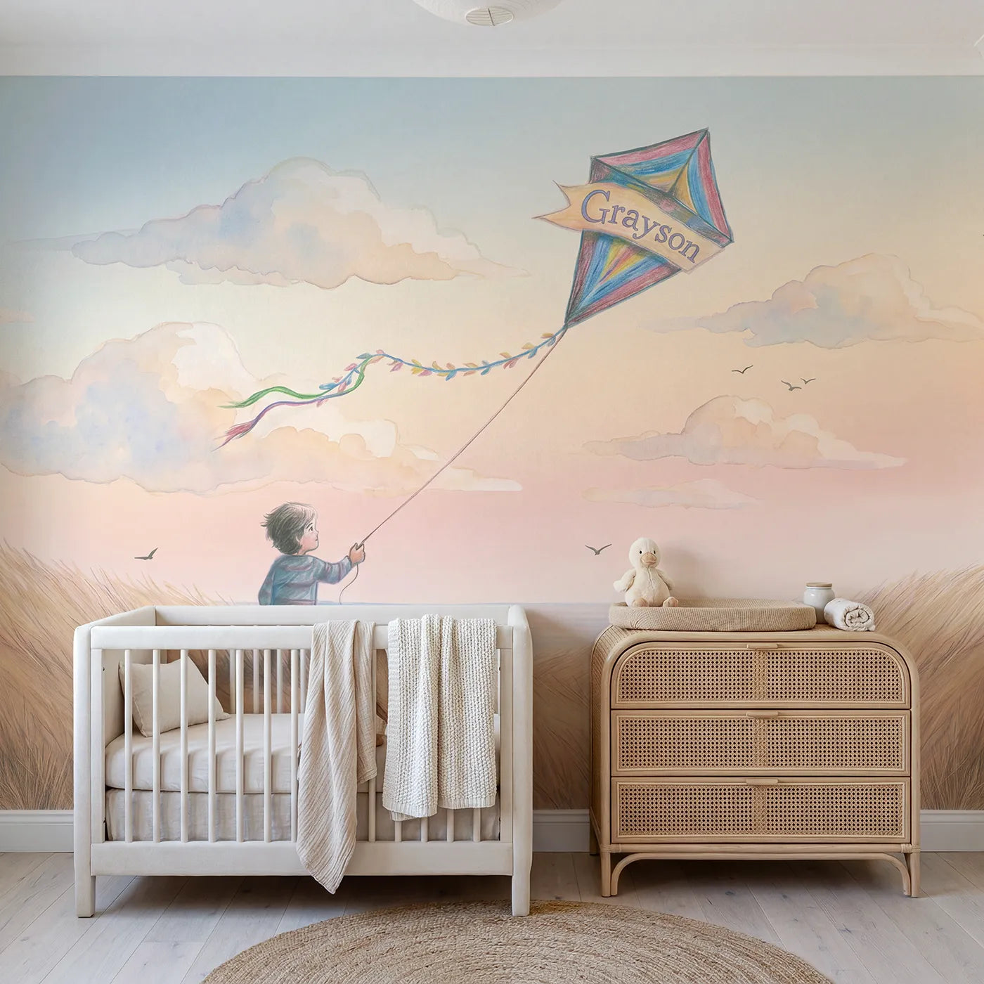 Colored Pencil kite personalized wall mural with name for a toddler room by Whimsy Tots