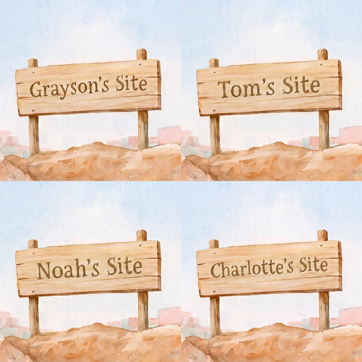 Four name preview examples of Friendly Dump Truck Personalized Wall Mural by Whimsy Tots