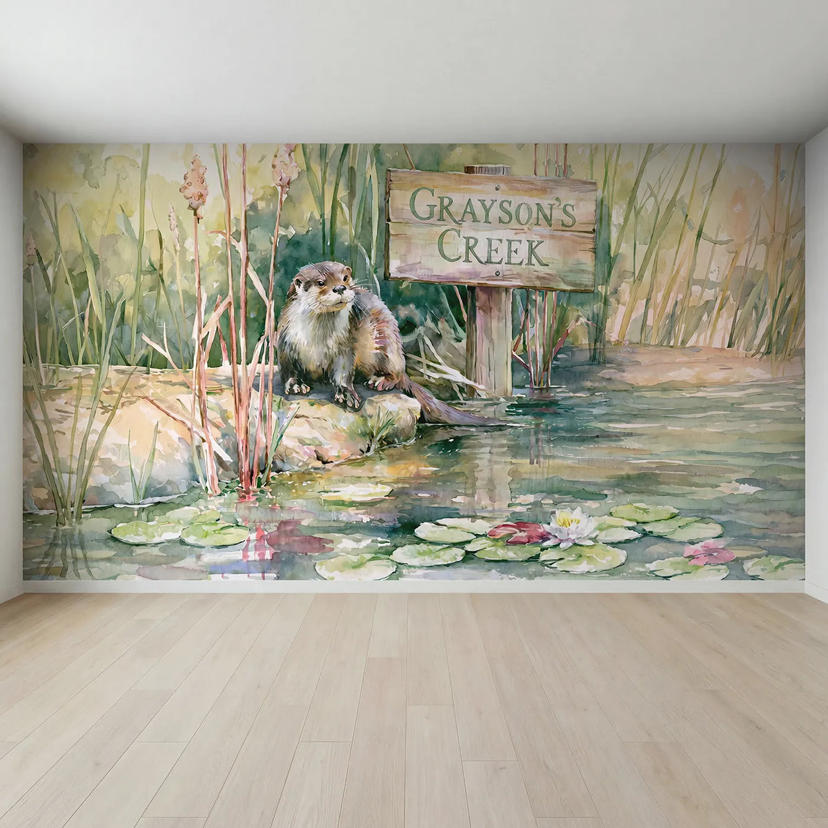 Full view of River Otter Creek Personalized Wall Mural by Whimsy Tots