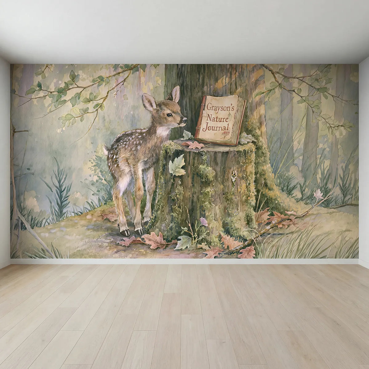 Full view of Fawn Nature Journal Personalized Wall Mural by Whimsy Tots