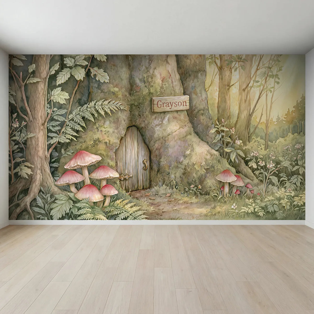 Full view of Magic Fairy Door Personalized Wall Mural by Whimsy Tots