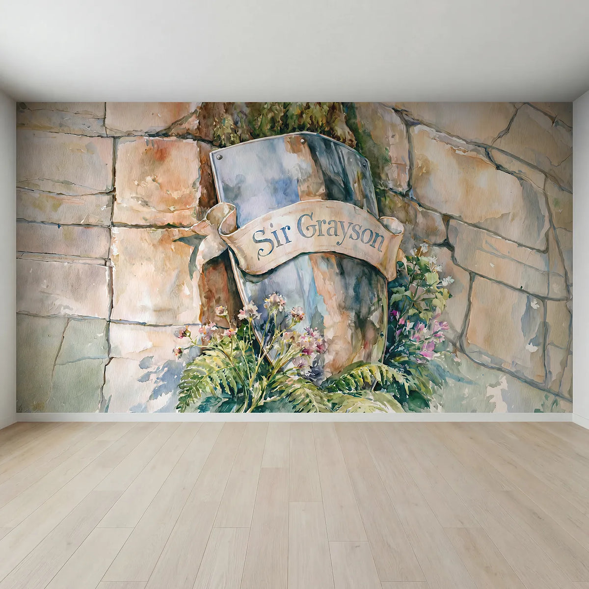 Full view of Heraldic Knight Shield Personalized Wall Mural by Whimsy Tots